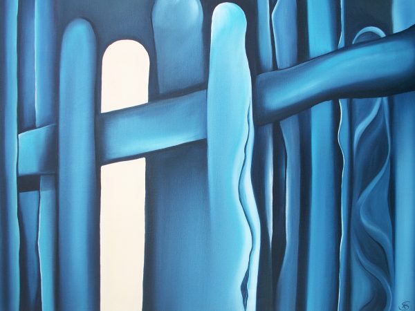 Ölgemälde blau, weiß, Energieflussform